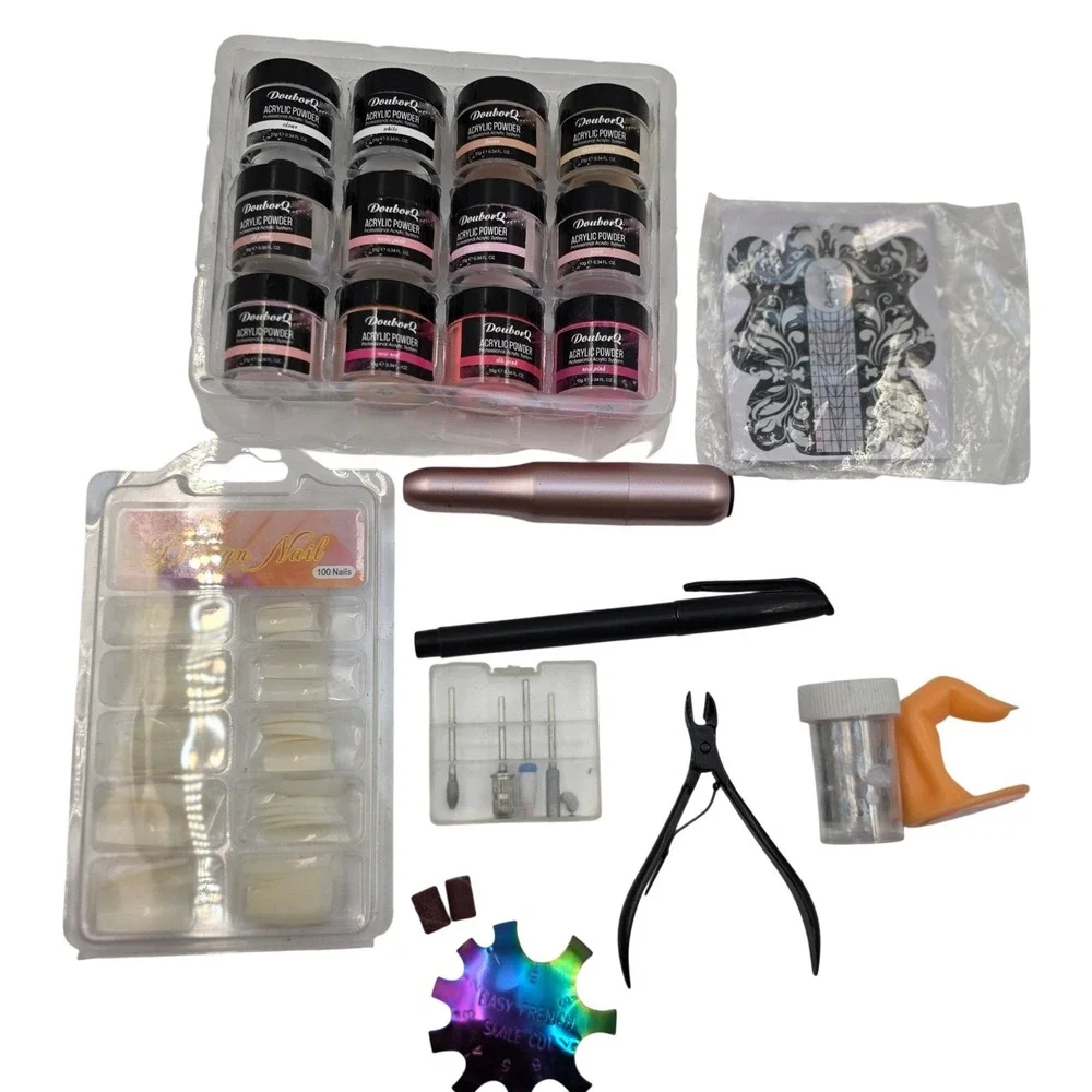 DouborQ Acrylic Nail Kit 12 Color Powder Electric Drill Tips French Tool Set
